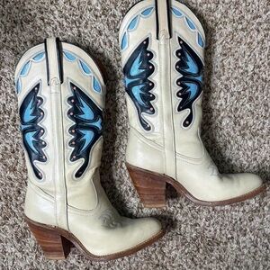 Vtg MissCapezio Tan Blue Monarcha Butterfly Cowgirl Boots 7